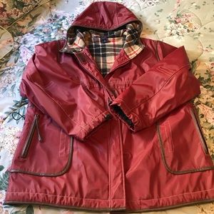 Tartan lined red raincoat 2x